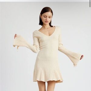 Flirty Cream colored Ribbed knit mini Dress
